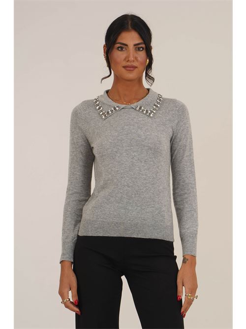 Maglia con strass Try Me | 6013GREY MELANGE